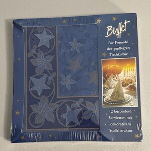 German Blue Decorative 8” Paper Napkins with Fabric Like Feel NIP Poinsettias